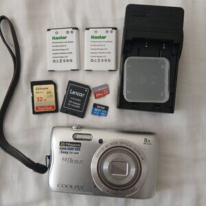 Nikon S3700 Silver 20.1MP Digital Camera LOT